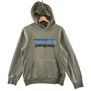 Patagonia Olive Green Hoodie Pullover Sweatshirt Mens Logo Graphic Casual XS